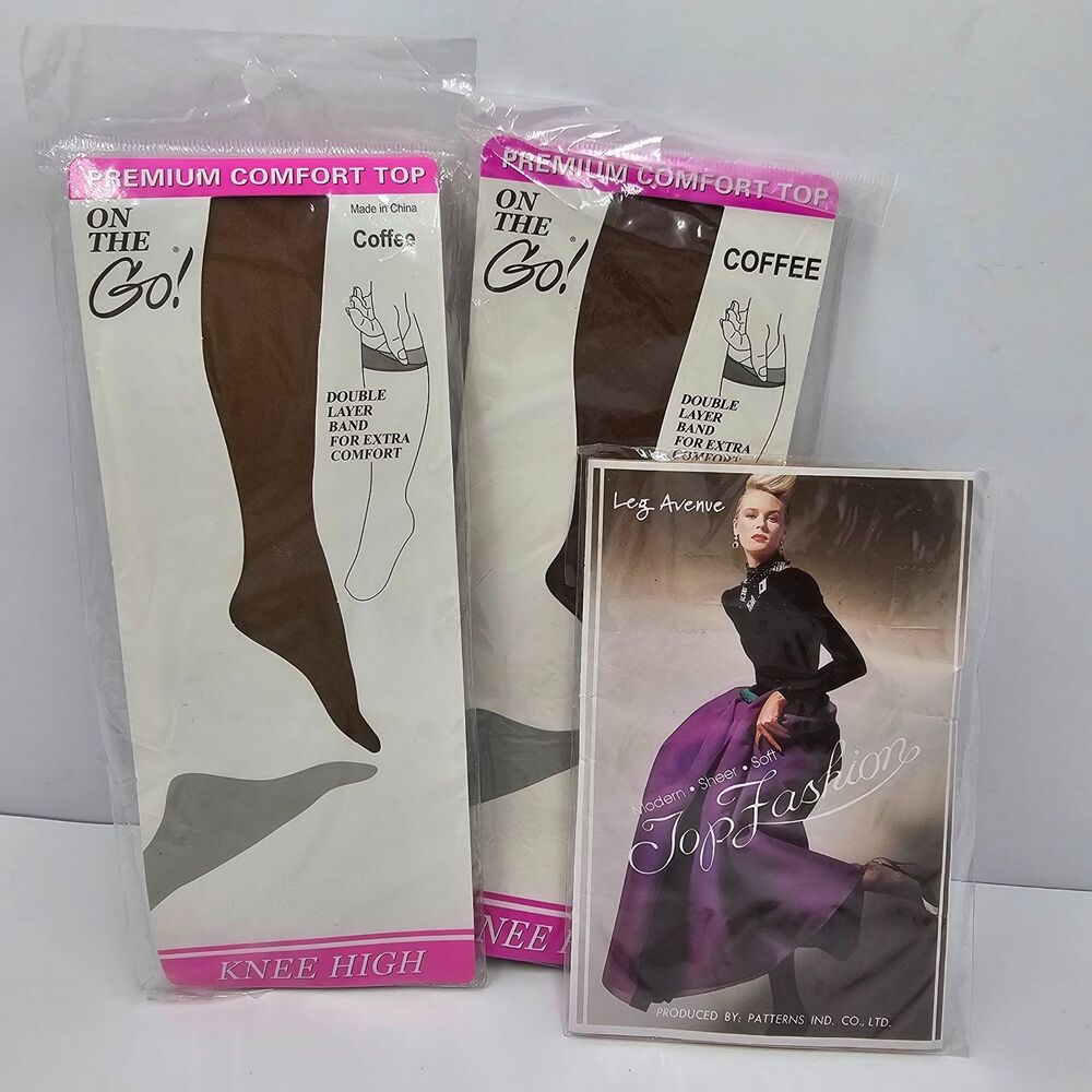 Lot 3 Vtg Hosiery Knee Highs On The Go! Coffee Leg Avenue Top Fashion 8 1/2-11